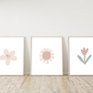 3er Set Boho Blumen Poster, Kinderzimmer Bilder für Jungen, Mädchen & Baby, Kinder Wanddeko Geschenkidee Kinderposter Taufgeschenk Nanolie ©