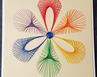 Greeting card - paper embroidery Rainbow Flower 06