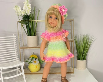 Gotz doll outfit dress and beret for 18-19 inch doll, Summer Gotz doll clothes set