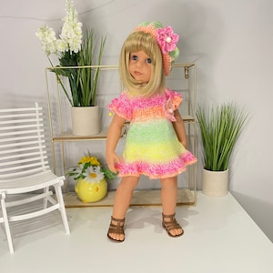 Gotz doll outfit dress and beret for 18-19 inch doll, Summer Gotz doll clothes set