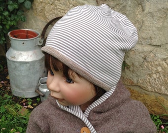 Beanie beige- white striped