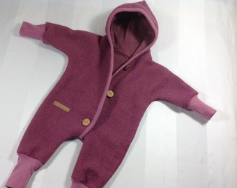 IMMEDIATELY AVAILABLE Size 86 Walk overall in old pink fully lined / pointed hood handmade wooden buttons