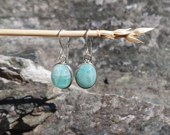 MARE 925 | Earrings in 925 sterling silver with amazonite | Silver | Mint | Cabochon | Karma | Boho | Turquoise | Sea | Blue
