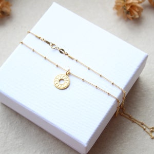 SUNSHINE 14k GF satellite chain with sun medallion circle relief customizable initial relief wave summer round image 4