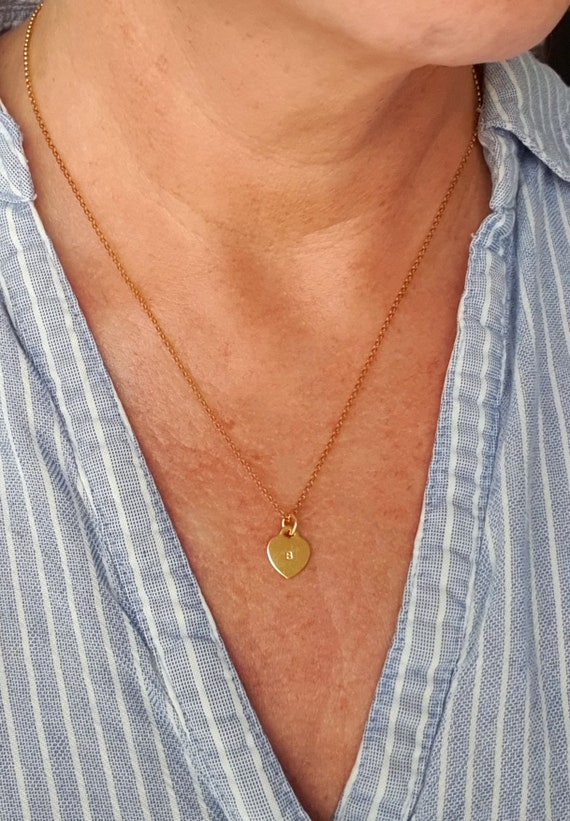 TESORO 14k gold-filled necklace Heart Love Plaque 925 silver 24k  gold-plated Customizable Letter Initial Pendant