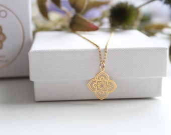 BOHEMIAN BOHO | 14k gold filled Kette mit 925 Silber 24K vergoldeter Blume | Lasercut | Fleur | Mandala | Karma | Boho | personalisierbar