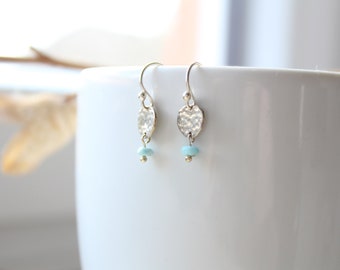 NUGGET 925 | 925 sterling silver earrings | hammered | shiny | Karma | Larimar bead faceted | 4mm | light blue | ocean blue | sky