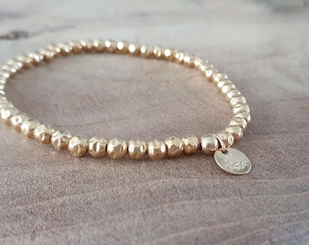 GOLDEN CRACKLE | 14K gold-filled bead bracelet | 4 mm | minimalist | beaded bracelet | customizable | stretch | crinkle bead