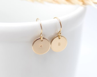 GOLDEN DOT | Earrings made of 14K gold filled | Disc | Dot | 9-10 mm | PLATE | Coin | Letter | Initial | customizable