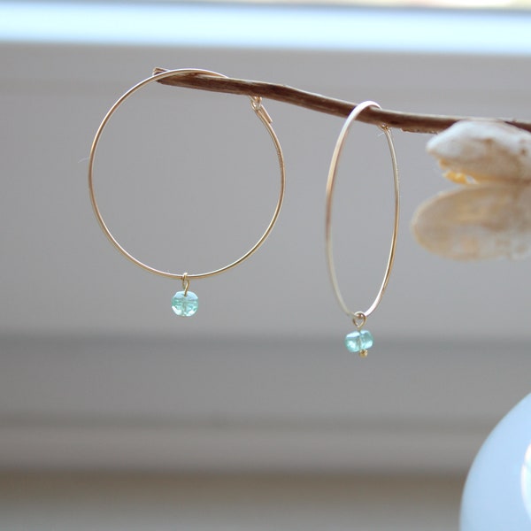 KYANIT GREEN HOOP | 14K gold filled Creolen mit Disthen | Kyanit grün l Perlen facettiert | 30mm | Boho | minimalistisch | rar