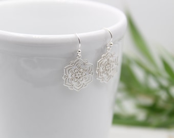 FIORE D'ARGENTO | 925 Sterling Silver Earrings with Floral Ornament | Laser Cut | Fleur | Mandala | Karma | Boho