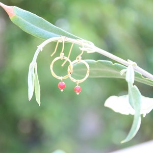 KARMA CIRCLE CORAL | Earrings hammered from 14k gold filled Circle 925 silver 24k gold plated | red coral faceted | Balance