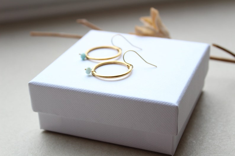 Earrings in 14k gold filled hill tribe fine silver 24K gold plated /& Larimar faceted BLUE KARMA HILL brushed Fair Trade