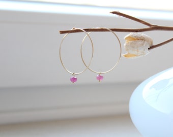 PINK TOURMALINE HOOP | 14K gold filled hoop earrings with pink tourmaline l beads faceted | 30mm | Boho | pink | pink | Rubellite | minimalistic