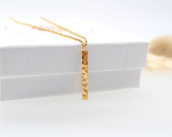 ASTA | 14k gold filled chain | hammered pendant | sticks | 925 silver 24k gold plated | initial | letter | rectangle | customizable