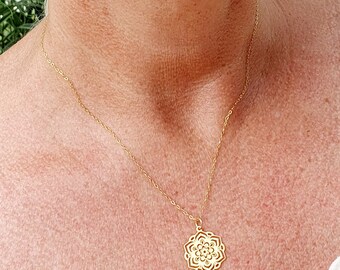 Moonflower | 14k gold-filled necklace with gold-plated moonflower | Laser-cut | Fleur | Mandala | Boho | Moonstone | Floral | Bohemian