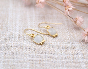 PICCOLA ALBA | Earrings made of 14 K gold filled with moonstone | 24k gold plated | white | rectangle | karma | boho | rainbow | bohemian | delicate