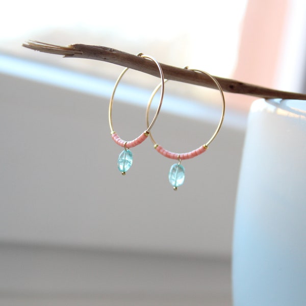 MIYUKI APATITE | Hoop earrings made of 14k gold filled | 25mm | Miyuki Delica Mini Beads | Earrings | BOHO | salmon | gold | aqua | 30mm