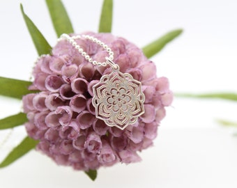 FIORE DARGENTO DELUXE | 925 Sterling Silver Ball Necklace with Mandala | Diamond Cut | Laser Cut | Bohemian | Solid | Boho | Pendant | 0.8 mm