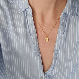 OM RELIEF | 14k gold-filled satellite chain | Om | Relief | Amulet | Disc | Karma | Customizable | Initial | Embossed | Medallion