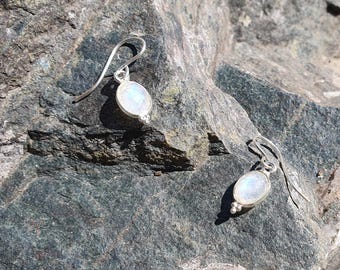 BLANCA 925 | 925 sterling silver earrings with moonstone | Rainbow | Oval | Karma | Boho | White | Bohemian | Delicate | Drop earrings