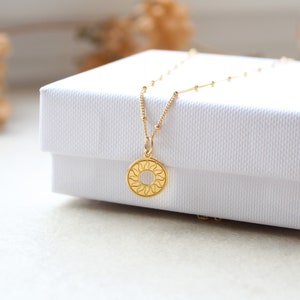 SUNSHINE 14k GF satellite chain with sun medallion circle relief customizable initial relief wave summer round image 1