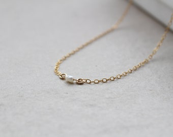 PURE WHITE | 14k gold filled cable chain with mini keshi pearl | simple | minimalist | solitaire | gold | white | customizable | delicate