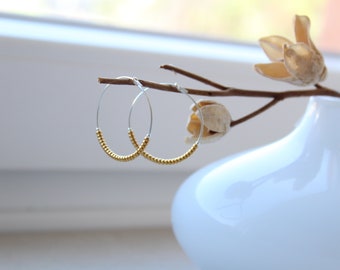 KIN GIN | Hoop earrings made of 925 sterling silver with Miyuki Seed Rocailles 24k gold plated | 30mm | BOHO | bicolor | Pearls