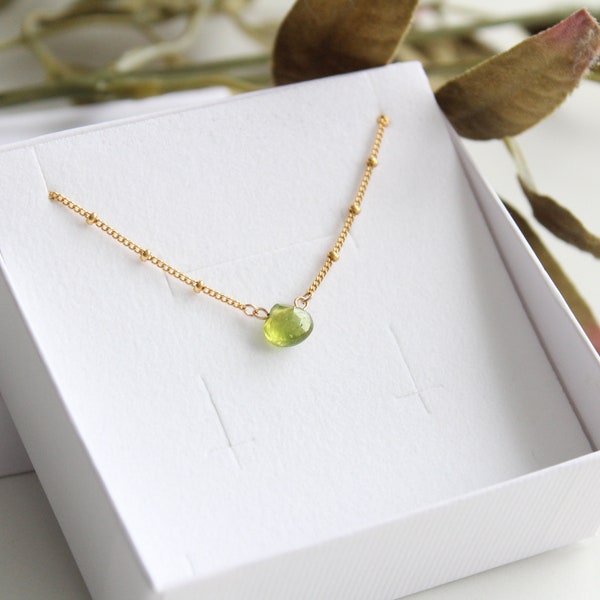 OLIVE GARDEN | 14 K GF curb satellite chain with vesuvianite briolette faceted | necklace | ball chain | olive green | customizable