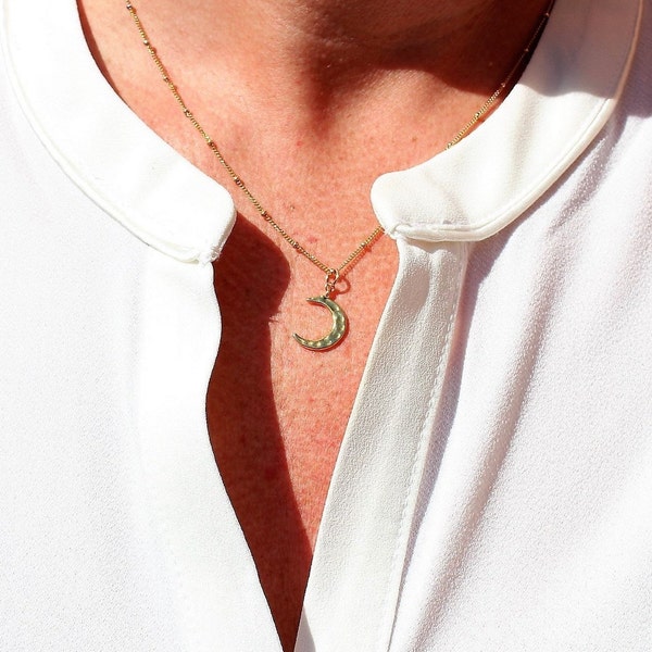 CRESCENT | 14k gold filled satellite chain | Half moon pendant hammered from 925 silver 18k gold plated | KARMA | customizable