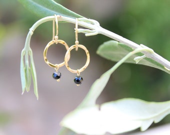 KARMA CIRCLE BLACK | Earrings hammered from 14k gold filled Circle 925 silver 24k gold plated | black spinel faceted | balance