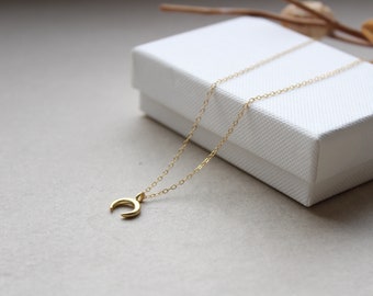 TINY MOON II | 14K gold filled chain with mini moon matt made of 925 silver 18K gold plated | Horn | Moon | customizable | Initial | Crescent moon