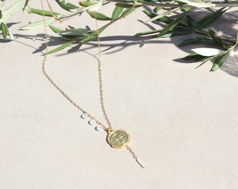 MOONSTONE VINTAGE AMULET | 14k gold filledBig Oval necklace | Vintage Cross / Coin Amulet | 18k gold filled | Moonstone | karma
