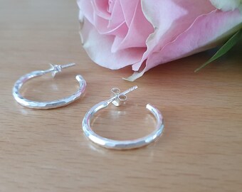 PETIT FELICITA 925 | Hammered Silver Hoop Earrings | 925 Sterling Silver | 20 mm | Stud Hoops | Minimalist | Boho | Silver | Solid