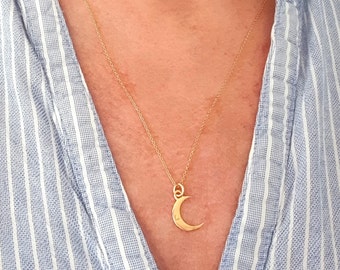 LITTLE MOON | 14k gold filled necklace with small moon | celestial body | sun | stars | customizable | letter | initial | moon