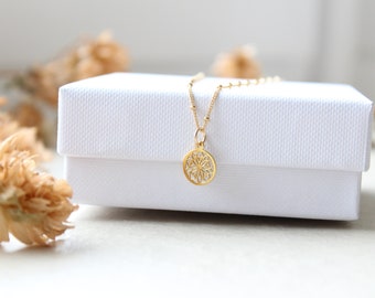 MANDALA SUN | 14k gold-filled necklace | Mandala | Laser cut | Karma | Lucky necklace | Customizable | Initial | Round | Medal | Amulet