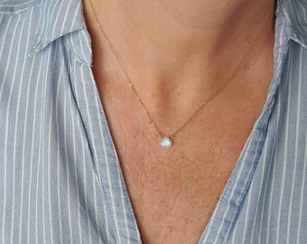 MOONSTONE | 14k GF cable chain with smooth moonstone briolette | PURE | white, milky, or rainbow | customizable | initial | gemstone