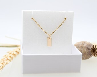 LETTER | 14k gold filled chain with small, golden rectangle | 5 x 10 mm | gold bar | simple | minimalist | personalizable | letter