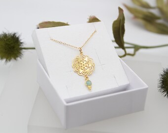 FIORE DI MARE | 14k gold filled Kette mit 925 Silber 24K vergoldeter Meeresblume | Lasercut | Fleur | Mandala | Karma | Boho | Amazonit