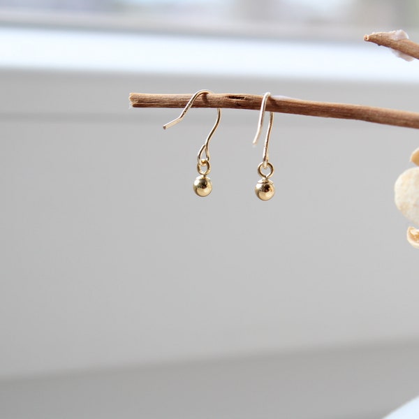 TINY BALL | 14K gold filled ball earrings with mini 3mm balls | mini ear hooks | TINY | Sweet