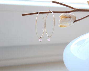 PINK OPAL HOOP | 14K gold filled hoop earrings with faceted pink adenopal beads | 30mm | Boho | pink | milky | minimalistic