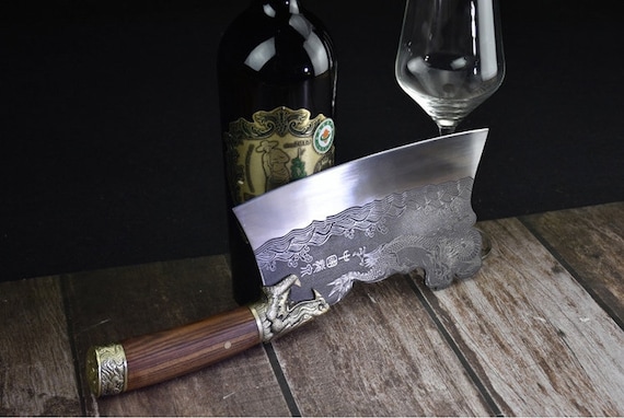 Tradisonal Asian Dragon Handmade Kitchen Cleaver Chopper Professional  Kitchen Chef Knife 