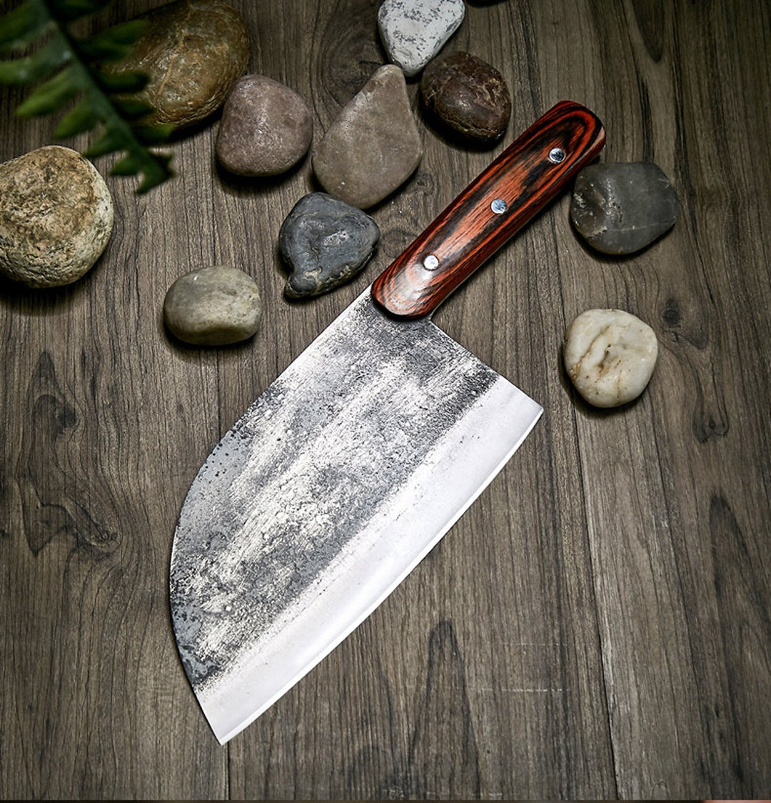 Professional Chinese Chef Chopping Kitchen Knife Chop Bone Butcher Knife  Handmade Kitchen Knife Stainless Steel Double Head Handle Meat Cleaver Chef