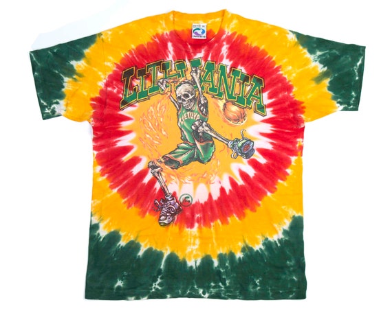 VTG 1996 Lithuania Blue Liquid Tie Dye Tee | XL