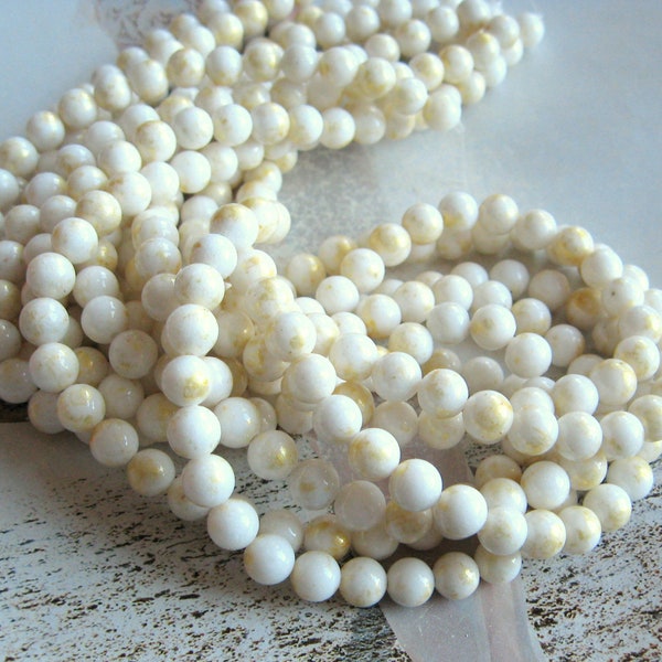 1 strand jade cream white gold colored 6 mm round gemstone natural stone off white mica extravagant boho bracelet making festival