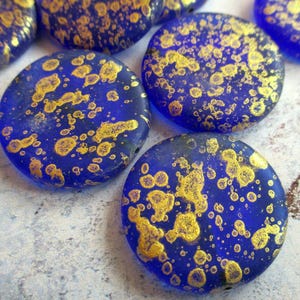 Perline a 2 ruote, 21 mm, blu reale opaco, trasparenti, finitura Gold Rain, perline di vetro boemo esclusive, perline ceche originali