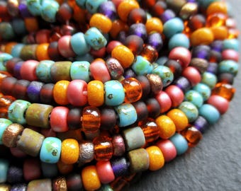 1 long strand 50 cm Rocailles 6/0 Miyuki Matsuno Czech Seed Beads Picasso Bugle Beads Mix Marrakech approx. 175 beads turquoise purple brown red