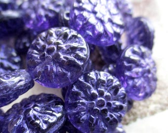 4 exclusivas cuentas de cristal bohemio Dahlia 15 mm Tanzanita Morado oscuro Transparente Flor de cristal lavado Morado metálico Estilo Boho