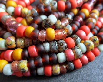 1 long strand 50 cm Rocailles 6/0 Miyuki Matsuno Czech Seed Beads Mix Autumn approx. 180 beads terracotta brown mustard celadon topaz