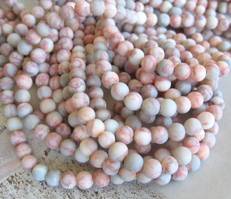 1 strand of jasper 6 mm matt multicolor rose gray natural stone beads boho ethnic pearl bracelet pearl jewelry vintage pink gray sand image 2